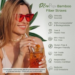 Ecopreps Biodegradable Bamboo Fiber Straws 150 Count 100 Compostable
