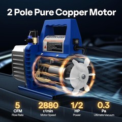 110V 1/2 HP 5 CFM Dual Stage Rotary Vane HVAC Air Vacuum Pump with Oil Bottle