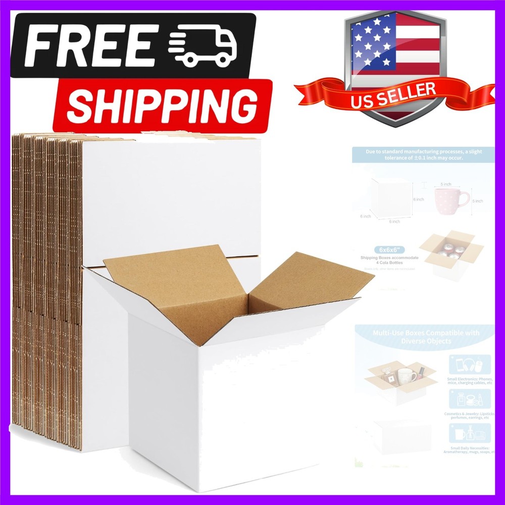10 Pack 6x6x6 Inch Small Shipping Boxes White Corrugated Cardboard Boxes Mail…