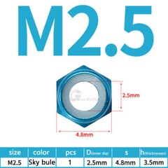 M2.5 Aluminum Alloy Lock Nut Nylon Insert Lock Nus Hex Locknut Multicolor Metric