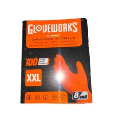 Ammex Glovework GWON49100 Disposable Nitrile Gloves Diamond Grip, Orange, 2XL￼￼