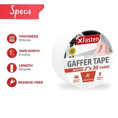XFasten White Gaffer Tape 2 Inch X 30 Yards, Non-Reflective Matte Finish, No …