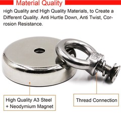 Neodymium Fishing Magnets 2 Pack, 128LBS Pulling Force Strong Round Rare Earth