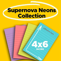 Post-It Super Sticky Notes, 4-Inch X 6-Inch, Supernova Neons Collection, Lined,