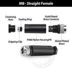 PG7 M8 Sensor Connector 3 Pin / 4 Pin Male / Female Straight / Elbow Plug IP67