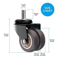 2 Inch Office Chair Wheels (Set of 5), Heavy Duty Grey Rubber Chair Casters Repl