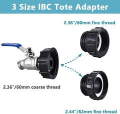 3-Size IBC Tote Adapter, 275-330 Gallon IBC Tote Tank Fittings 2.44″ Fine、2“Fine