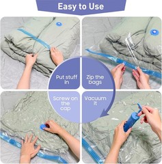 10 Pack Jumbo Vacuum Storage Bags with Hand Pump 80% Storage Space Saving Sturdy
