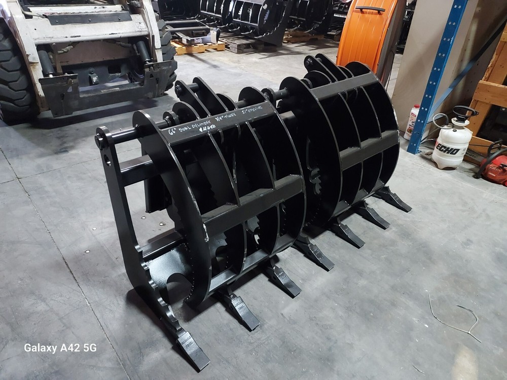 Skid Steer HD 66″ Dual Clam Grapple by Prime USA,3/4″ Tines,51″ Opening, Grade50