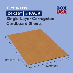 Box USA Double Wall Corrugated Cardboard Sheets, 24″ x 36″, Kraft (Pack of 5), (