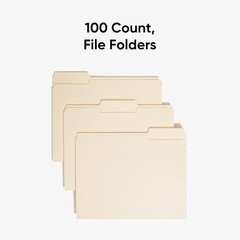 Letter Size Manila Folders, 1/3-Cut Tab, 100 Pack
