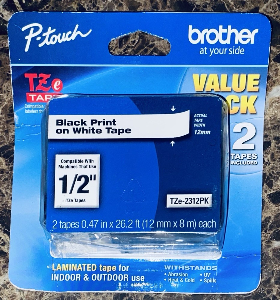 Genuine Brother P-Touch TZe-231 2PK Black Print On White Tape 12mm NEW Sealed