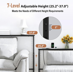 Adjustable Height Narrow Sofa Table with Built-In Power Outlets, 78″ Long Consol