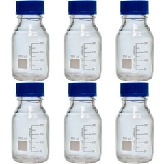 250ml Glass Media Bottle, Round, GL45 Screw Cap Karter Scientific 251L5 (Pack 6)