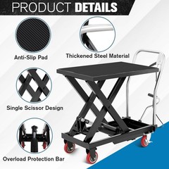 Manual Scissor Lift Foldable Hydraulic Lift Table Cart 500LBS 28.5in Non-Slip