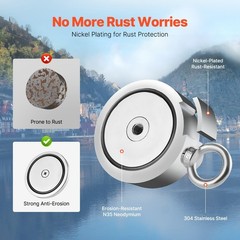 2000 Lbs Fishing Magnet Kit Pull Force Strong Neodymium Manget / Carabiner Rope