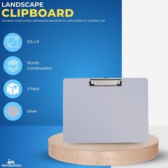 2 Pack Silver Plastic Horizontal Landscape Clipboard 8.5×11 In Letter Size