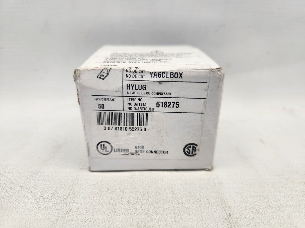 BOX OF 50 OEM Burndy 518275 YA6CLBOX Compression Terminal, 6 AWG CU