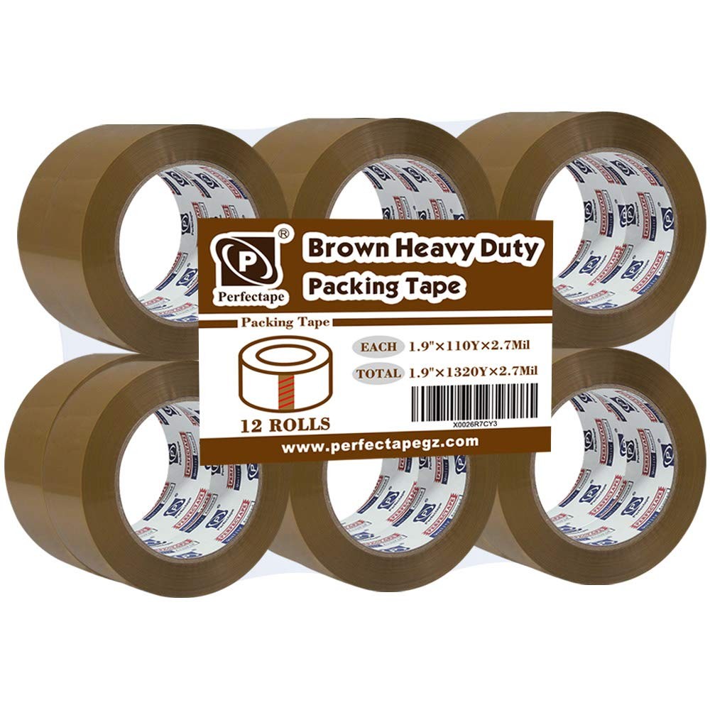Brown Packing Tape 2.7 Mil 1.88 Inch x 100 Meters Total 1200M 12 Rolls