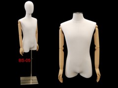 Adult Male White Linen Torso Mannequin Form with Flexible Arms and Head