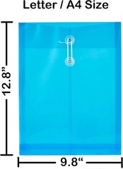6 Pack A4 Plastic Envelopes Document Folders with Button and String Tie Closure