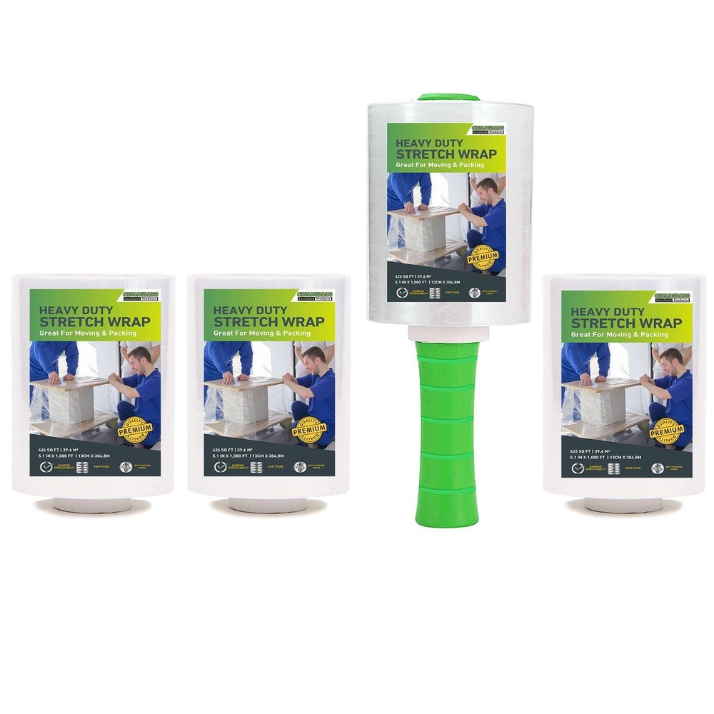 Mini Clear Stretch Wrap Film Moving 80 Gauge 5 Inch x 1000ft 4 PCS