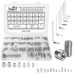 245 Pcs 19 Sizes Set Screw Assortment Kit SAE Allen Head Grub Screws for Bathro