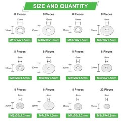 108Pcs 304 Stainless Steel Flat Washers, Fender Washers Assortment Kit 12 Sizes
