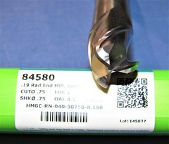 HELICAL Carbide End Mill 3/4 dia. 3 flute 1 ” LOC 0.190″ CR 3 ” Reach 4-1/2 OLA