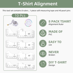 10 Pcs T-Shirt Ruler Guide Alignment Tool for Vinyl Placement Heat Press