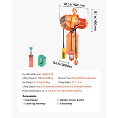 Uimoso 2-in-1 Electric Chain Hoist, 1100 lbs Capacity, Three-Phase, 20 ft Lift