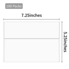 VeriPap 100 Packs 5×7 envelopes, A7 White Envelopes 5.25 x 7.25 inches,