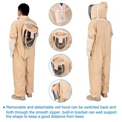 L Bee Suit with Glove and Veil Hood for Bee Keeper Men Women Beekeeping Suit