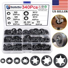 340pcs Internal Tooth Star Lock Spring Quick Washer Push On Speed Nut Assortment