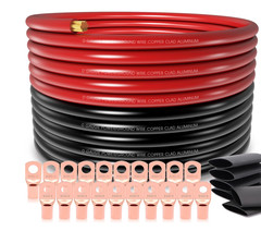 Cable 1/0 CCA 40FT con terminales y tubo termorretráctil 3:1 para batería