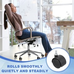 8Pcs 1.5″ Nylon Office Chair Wheels Black Grip Neck Stem