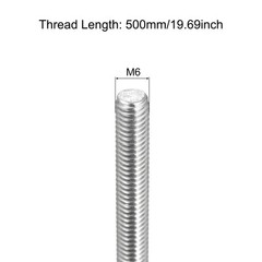 4Pcs Fully Threaded Rod M6x500mm 1mm Pitch 304 Stainless Steel Right Hand