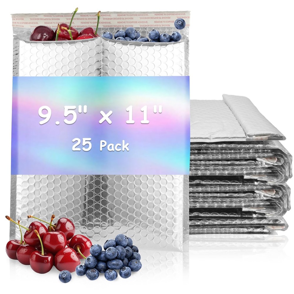 MUXHEL 25Pcs Thermal Bubble Mailer 9.5″ x 11″, 9.5 x 11 inch, Silver