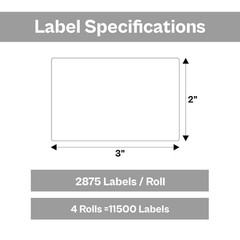 3″ x 2″ Thermal Transfer labels Ribbon Required 4 rls/CS 3″ Core White 2875/RL