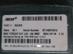 Baldor Tigear 2 Reducer 35S30R Ratio 30:1 3682 lb-in Torque 4.15HP In 1750RPM In