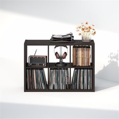 Pemberly Row 6 Cube Vinyl Record Media Storage Organizer in Dark Oak Finish