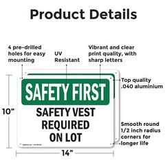 (2 Pack) Safety Vest Required On Lot OSHA Safety First Sign Decal Metal Plastic
