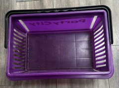Small Child Size Party City Purple Plastic Shopping Candy Basket. RARE Closed