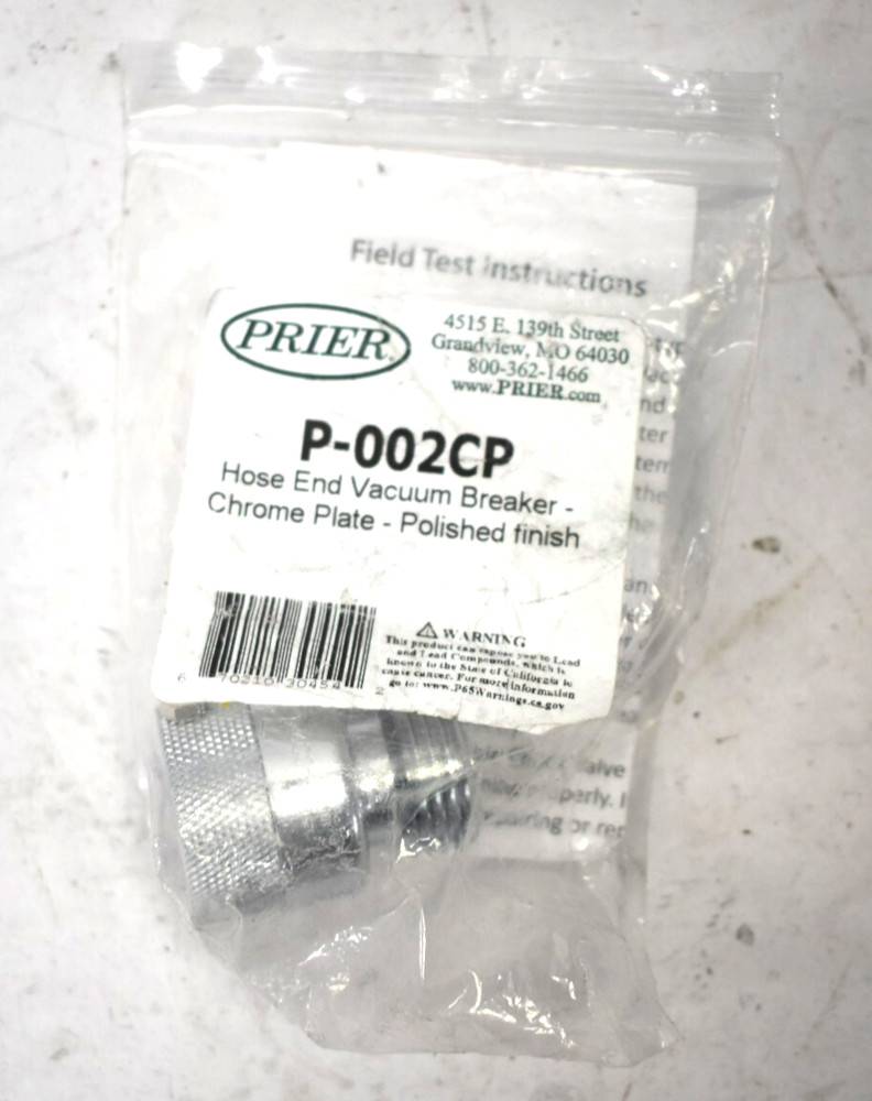 Prier P-002CP Vacuum Breaker Anti Siphon Backflow Polished Chrome Finish