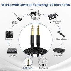 1/4 Inch TRS Instrument Cable 3.3ft 2Pack,Straight 6.35mm Male Jack Stereo Au…