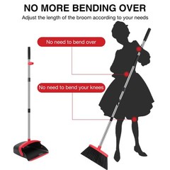 NACENA Broom and Dustpan Set, 52-in Long Adjustable Handle 1 Pack, Black-red