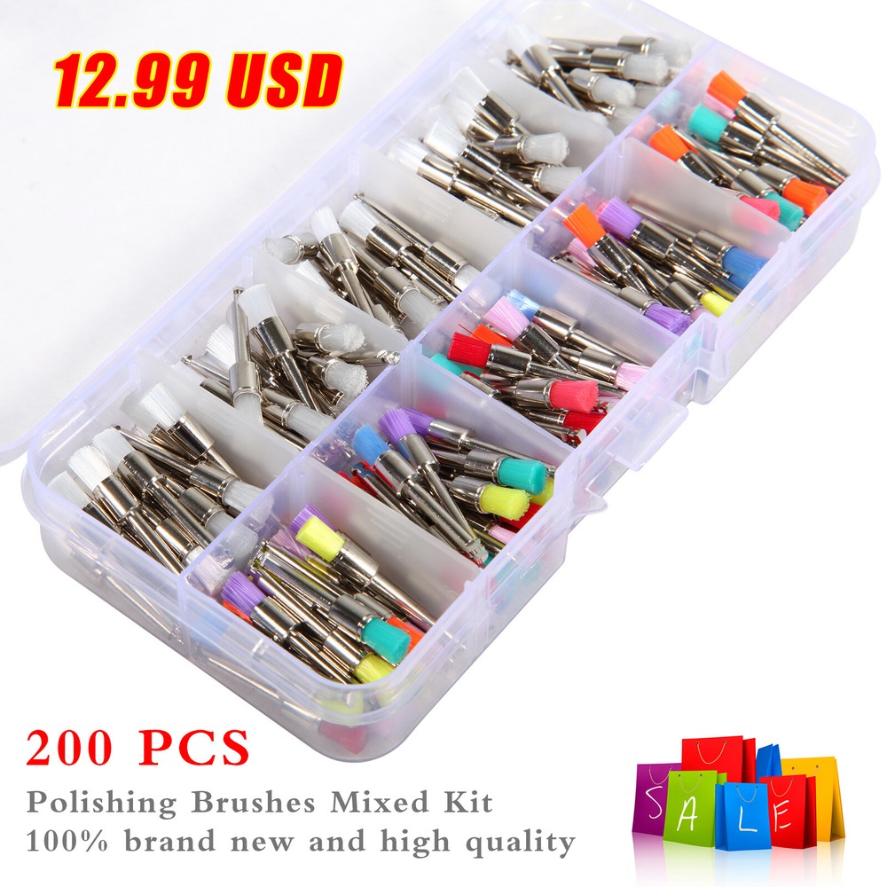 200pcs Dental Teeth Prophy Polishing Brushes Latch Type Mixed 2.35mm 10 Mixed