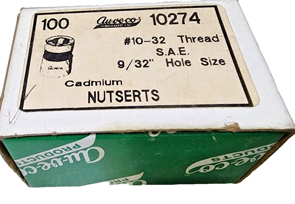 (QTY:100) 10-32 NUTSERT INSERT 9/32 HOLE STEEL TIN PLATED GRIP RANGE 0.030″ MIN