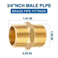 5 PCS EFIELD 3/4″ x3/4″ Male NPT Hex Nipple Pipe Adapters ,Brass Fittings