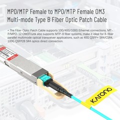 MPO/MTP to MPO Fiber Cable 12 Fibers Female, 3.3 ft (1M), 40GbE, 40GBASE-SR4,…